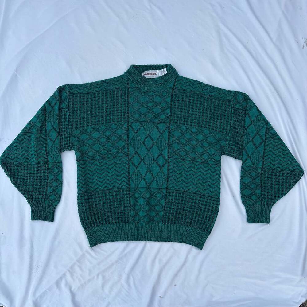 Vintage McGregor Green Geometric Patterned Knit Crewneck Sweater